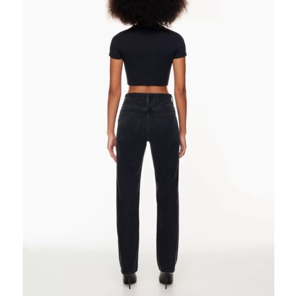 AGOLDE Lana Straight High Rise Button Fly Jeans Black Distressed - Picture 3 of 12